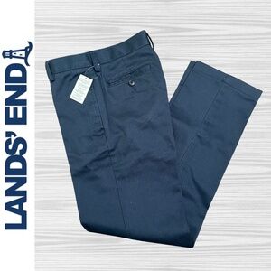 NWT Land's End Boys' Plain Front Wrinkle Resistant Navy Chino Pants || Size 14
